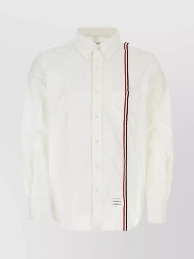 Thom Browne Oxford Shirt With Long Sleeves And Striped Trim In Red