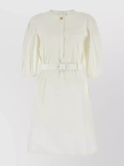 Chloé Cotton Dress With Crew Neck And Flared Hemline In White