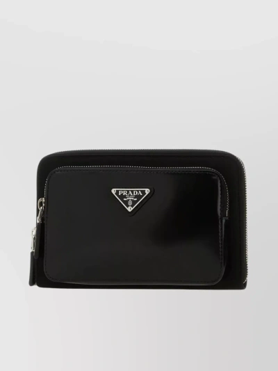 Prada Rectangular Leather And Re-nylon Belt Bag In Black