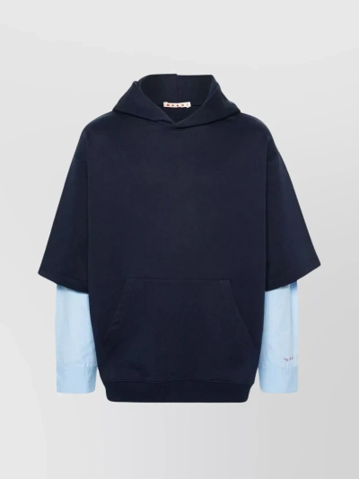 Marni Logo Embroidered Layered Hoodie In Blue