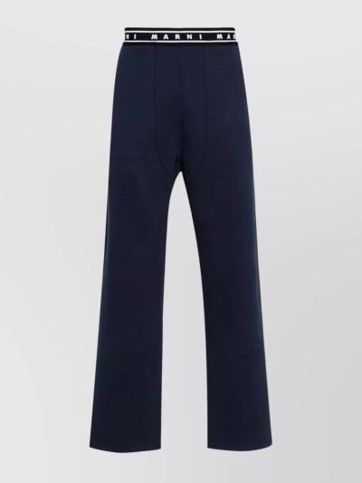Marni Mens Blue Kyanite Branded-waistband Straight-leg Relaxed-fit Cotton-jersey Trousers In Navy Blue