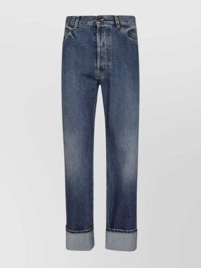 Alexander Mcqueen Turn-up Jeans In Blue Washed