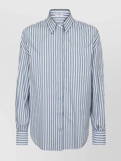 Brunello Cucinelli Striped Drop-shoulder Shirt In Blue