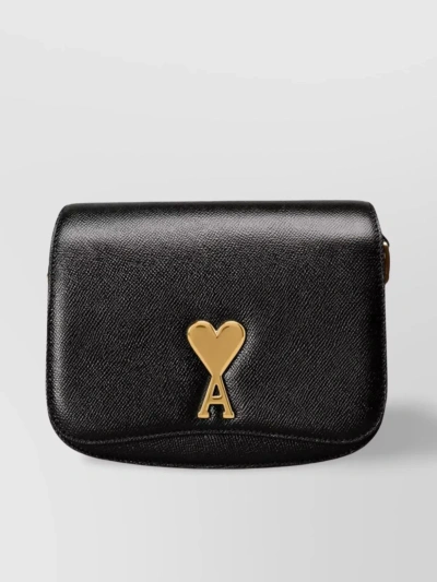 Ami Alexandre Mattiussi Grained Texture Adjustable Strap Bag Gold-tone Hardware In Black