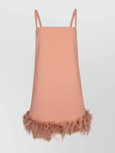 Pinko Feather-trim Mini Dress In Brown
