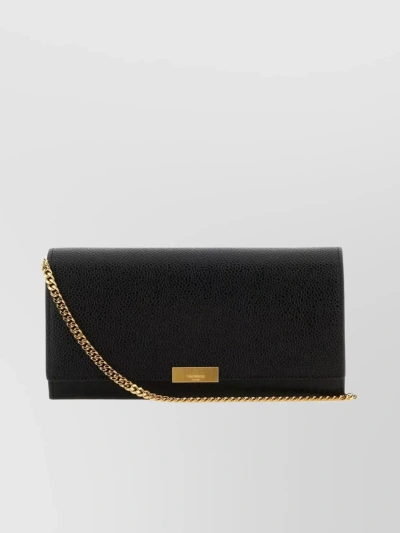 Thom Browne Logo Plaque Foldover Top Clutch Bag In Black