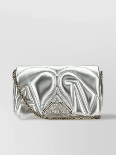 Alexander Mcqueen Woman Silver Leather Small Seal Shoulder Bag In Silber