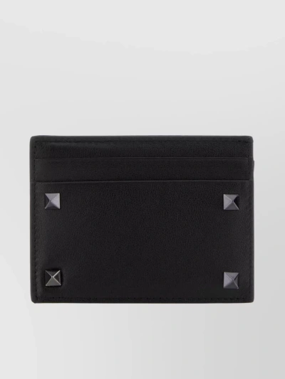 Valentino Garavani Leather Stud Embellished Card Holder In Black