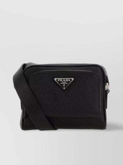 Prada Enamel-logo Messenger Bag In Nero