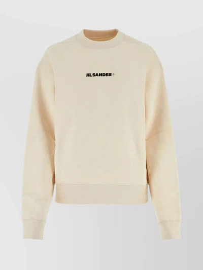 Jil Sander Logo Detail Cotton Sweatshirt In Cream