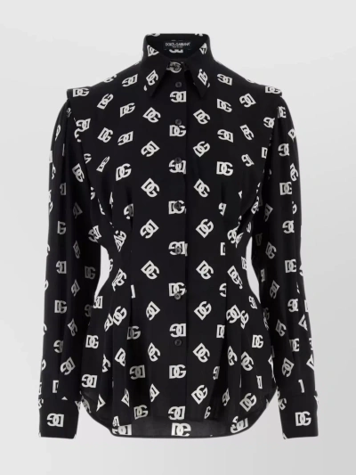 Dolce & Gabbana Logo-print Long-sleeve Shirt In Nero