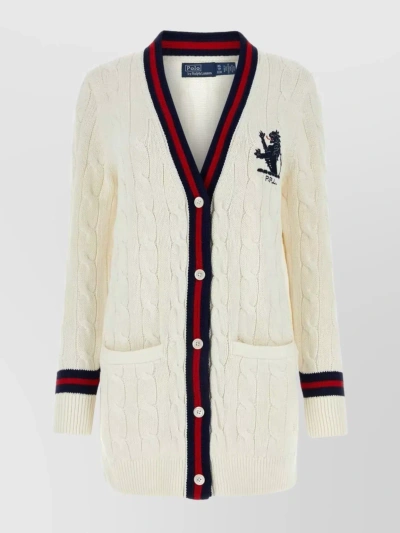Polo Ralph Lauren Embroidered Cable-knit Cardigan In Cricketcream