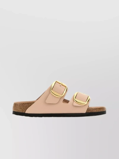 Birkenstock Leather Slide Sandals With Flat Sole And Gold-tone Hardware