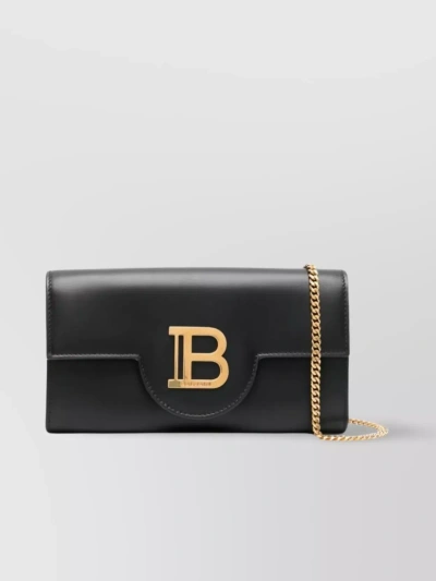 Balmain Smooth Leather Wallet Bag With Golden Hardware In Black