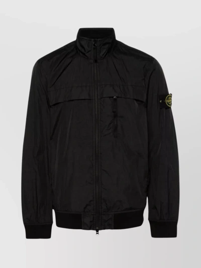 Stone Island Compass-badge Crinkle Bomber Jacket In Black