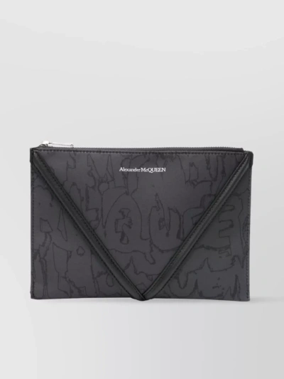Alexander Mcqueen Textured Fabric Pouch With Graffiti Print And Leather Accents