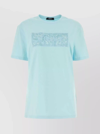 Versace Cotton T-shirt With Logo In Pale Blue