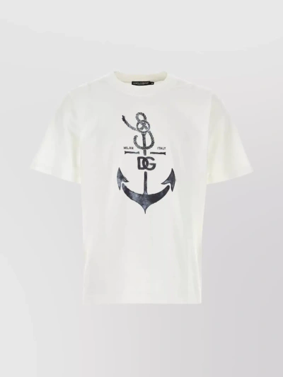 Dolce & Gabbana Oversized White T-shirt With Branded Anchor Print In Cotton Man In Optic White