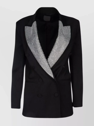 Pinko Crystal-embellished Double-breasted Blazer In Nero Limousine