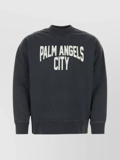 Palm Angels Pa City Washed Cotton Sweatshirt In Grey