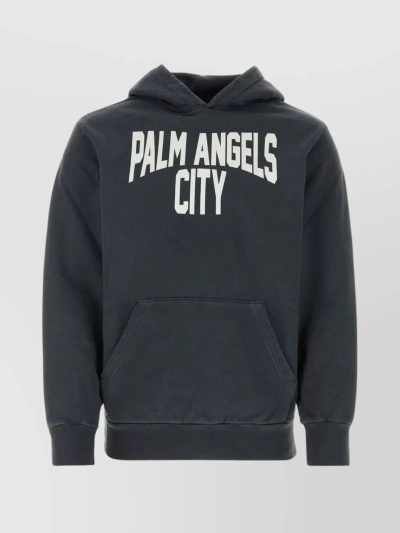 Palm Angels Logo-print Hoodie In Grey