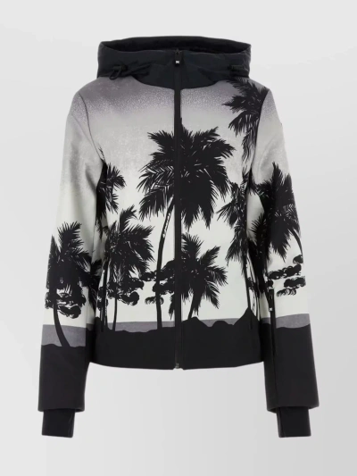 Palm Angels Palm Tree-print Hooded Ski Jacket In Grey