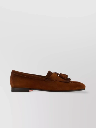 Santoni Tassel-detail Suede Loafers In Brown