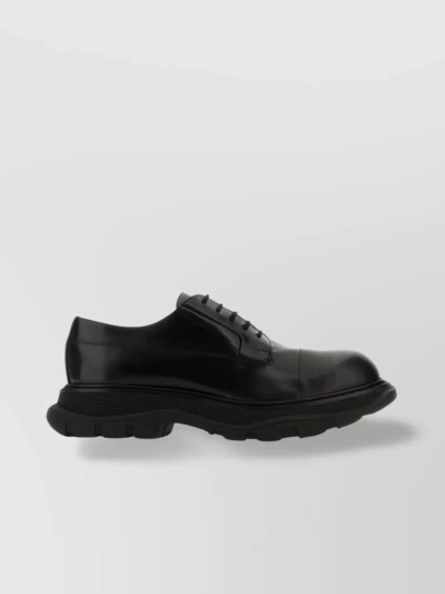 Alexander Mcqueen Brushed Leather Lace-up Shoes  Black Leather