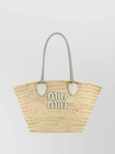 Miu Miu Logo-patch Tote Bag In Beige