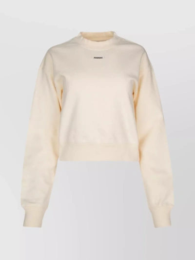 Jacquemus Ribbed Crewneck Top With Dropped Shoulders In Nude & Neutrals