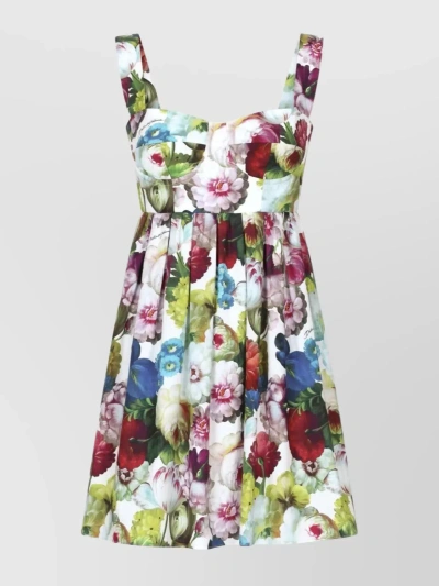 Dolce & Gabbana Short Cotton Corset Dress With Nocturnal Flower Print In Multicolor