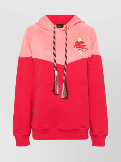 Etro Pegaso Embroidered Drawstring Hoodie In Rosso