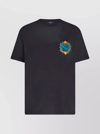 Etro Pegaso-embroidered Cotton T-shirt In Negro