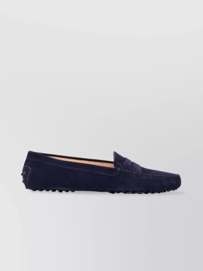 Tod's Suede Round Toe Moccasin With Rubber Nub Sole In Pink & Purple