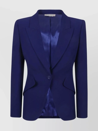 Alexander Mcqueen Peak Shoulder Leaf Crepe Jacket In Blue