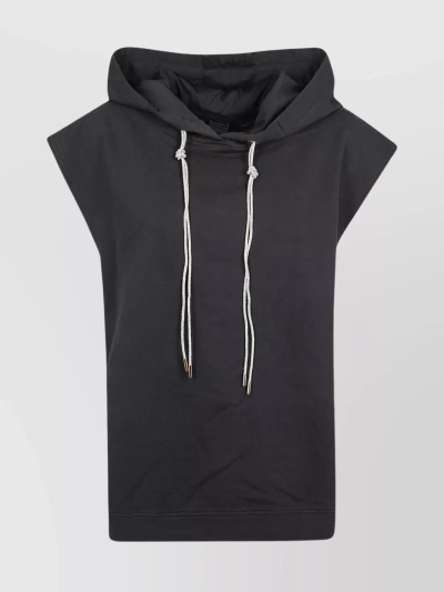 Pinko Crystal-embellished Sleeveless Cotton Hoodie In Black