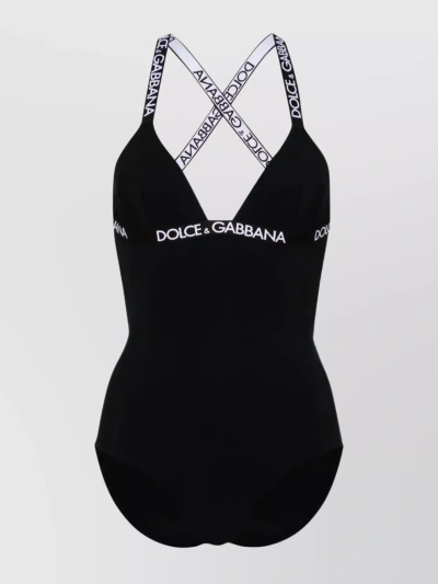 Dolce & Gabbana Crisscross Back V-neck Swimsuit In Black
