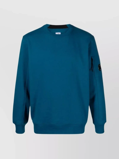 C.p. Company Diagonal Raised Fleece Blue Cotton Sweatshirt In Navy