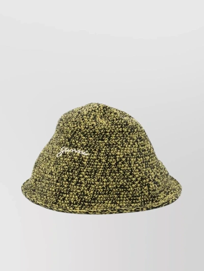 Ganni Logo-embroidered Chunky-knit Bucket Hat In Black