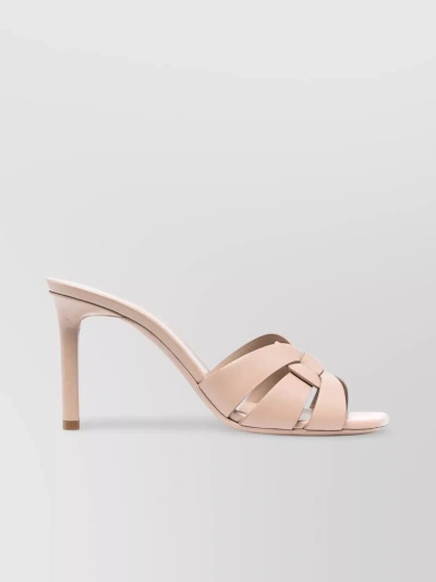 Saint Laurent Tribute Open Toe Mules In Nude & Neutrals