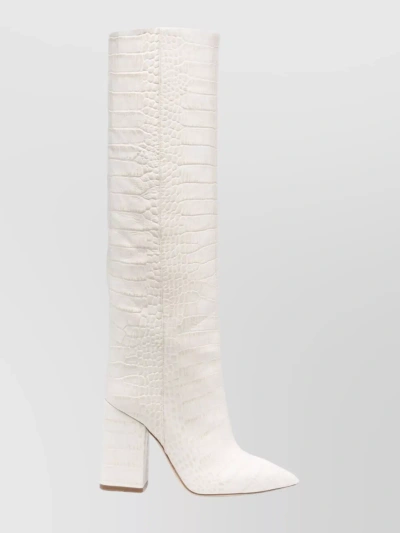 Paris Texas Leather Boot With Croc Print In Bianco
