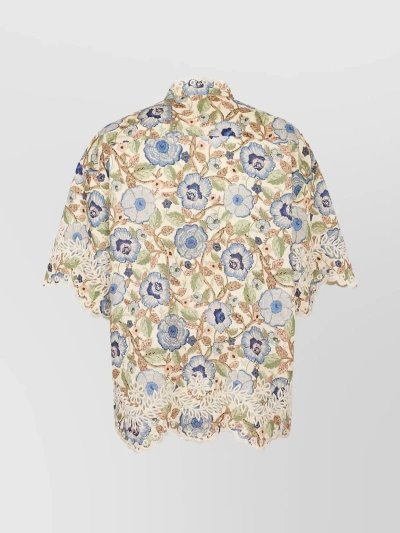 Zimmermann Junie Embroidered Short-sleeved Shirt In Multicolor
