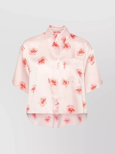 Kenzo Cropped Floral Print Shirt With Patch Pocket In Faded Pink