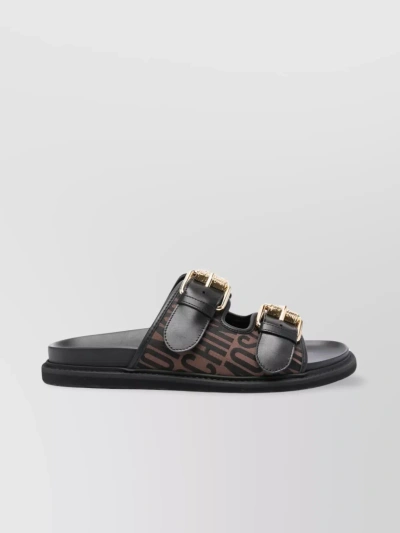 Moschino Slide Sandal With Logo In Nero