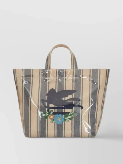 Etro Embroidered Stripe Shopper Bag In Neutrals
