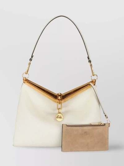 Etro Leather Shoulder Bag With Detachable Straps And Chain In Cream