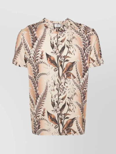 Etro Botanical-print Cotton T-shirt In Beige