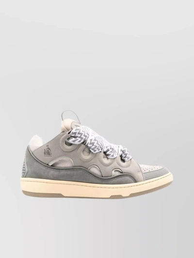 Lanvin Curb Sneakers In Suede And Gray Fabric In Grey 2