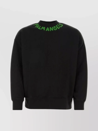 Palm Angels Seasonal Logo Cotton Sweatshirt In Negro