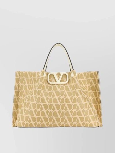 Valentino Garavani Medium Vlogo Iconographe Raffia Tote Bag In Ecru